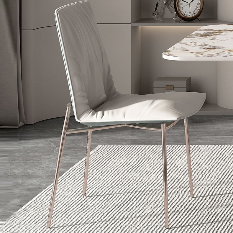 Silla lateral de comedor de cuero moderna, silla sin brazos con respaldo sólido de lujo para cocina