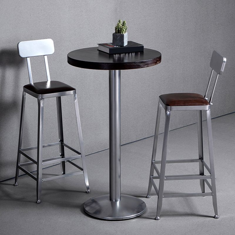 Armless Indoor Barstool Industrial Leather Counter Stool Brushed Silver