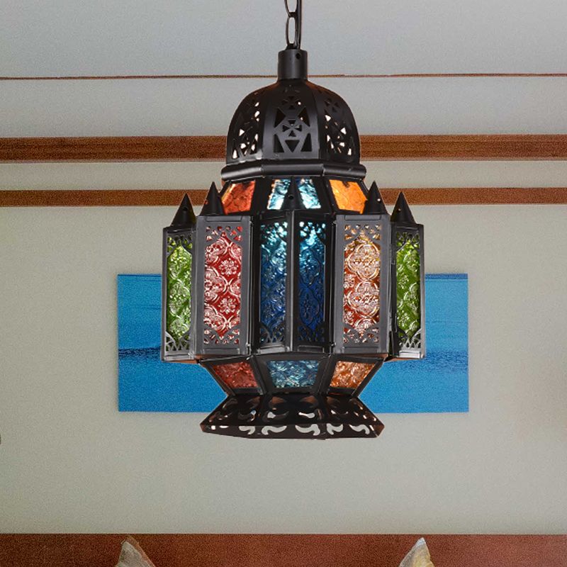 1 Bulb Metal Down Lighting Antique Black Urn Living Room Ceiling Suspension Lamp