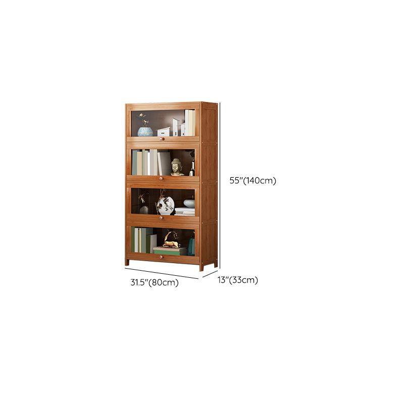 Mid Century Modern Bamboo Accent Cabinet in Brown with Glass Paned