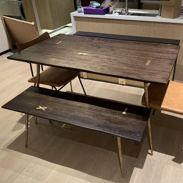 Metal Industrial Rectangle Dining Table Solid Wood Top Table with Legs