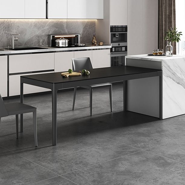 Modern Style Sintered Stone Dining Room Dinner Kitchen Table Black Rectangle Table