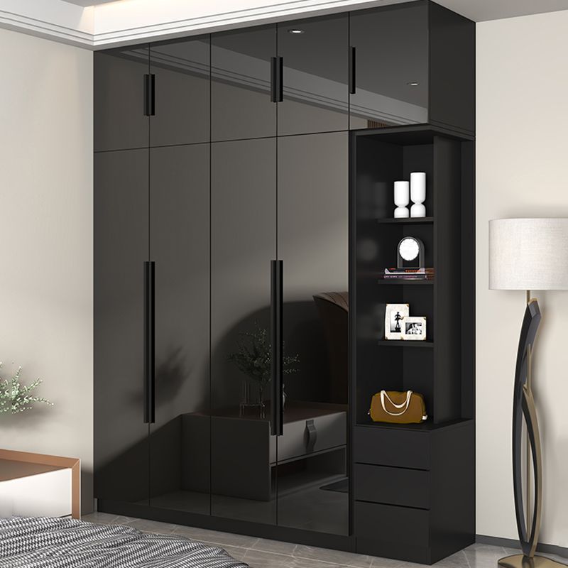Black Glass Door Cabinet for Bedroom Contemporary Interior Storage Cabinet