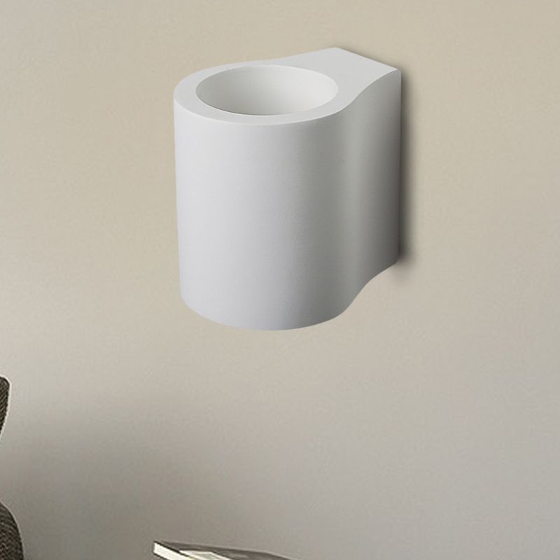 White Finish Cylinder Flush Wall Sconce Simple 1 Bulb Gypsum LED Up-Down Wall Lamp