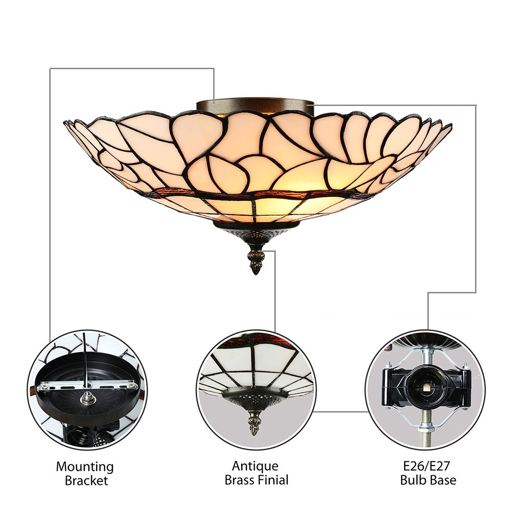 Plafonnier en verre blanc/beige de style Tiffany, plafonnier à 3 lumières pour le salon