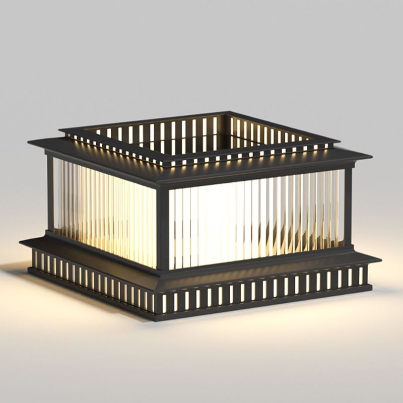 Modern Pillar Lamp Stainless Steel Outdoor Light in Black for Courtyard