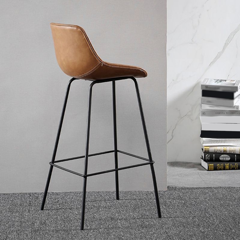 Metal Legs Bucket Bar Stool Industrial Faux Leather Armless Counter Stool