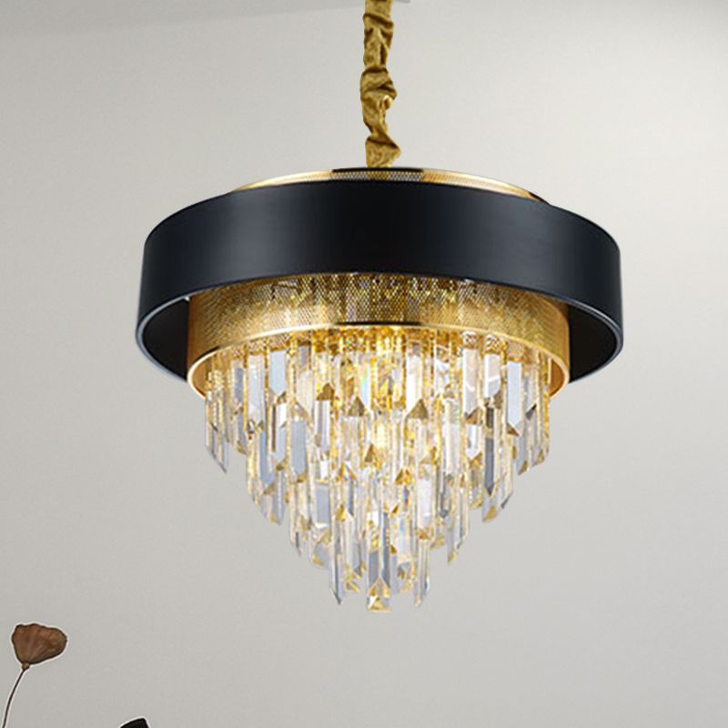 LAMPE DE CHANDELIER ROUNDIQUE SIMPLE CRISTAL 5 LICTES Salle à manger Kit d'éclairage suspendu en blanc / noir