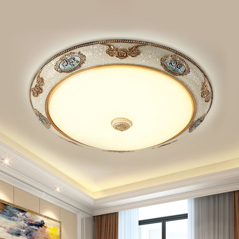 13"/16"/19.5" W Dome Opal Glass Flush Mount Retro Style LED Bedroom Light Fixture Ceiling in Gold, Warm/White Light
