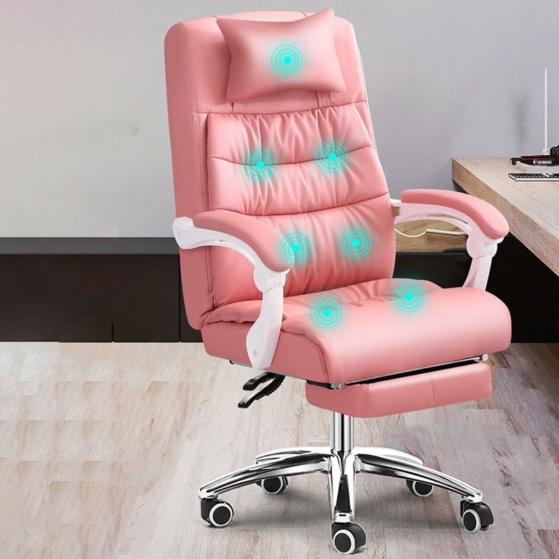 Silver Metal Frame Office Chair Contemporary Style Leather Task Chair with Wheels
