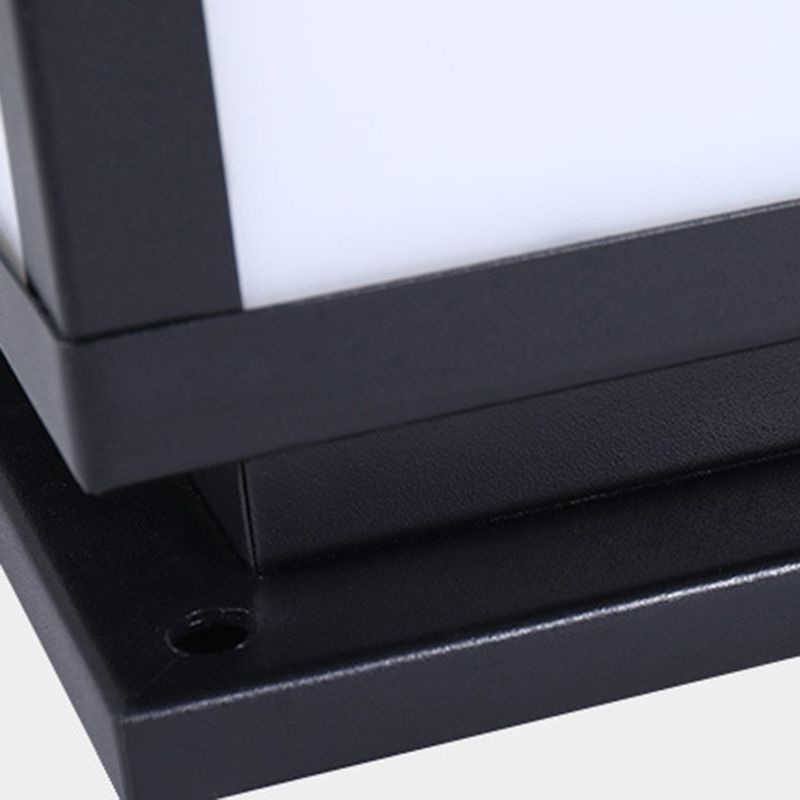 Square Shape Metal Solar Pillar Lamp Modern 1 Light Outdoor Waterproof Light in Black