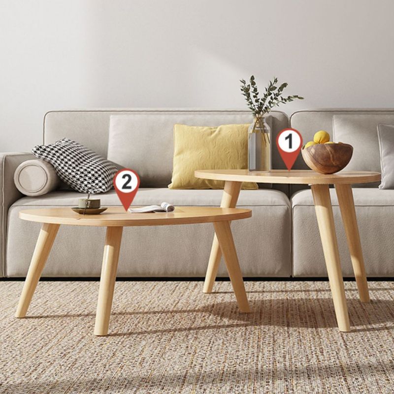 3 Legs Wood Coffee Table Modern Free-Form Nesting Coffee Table Set