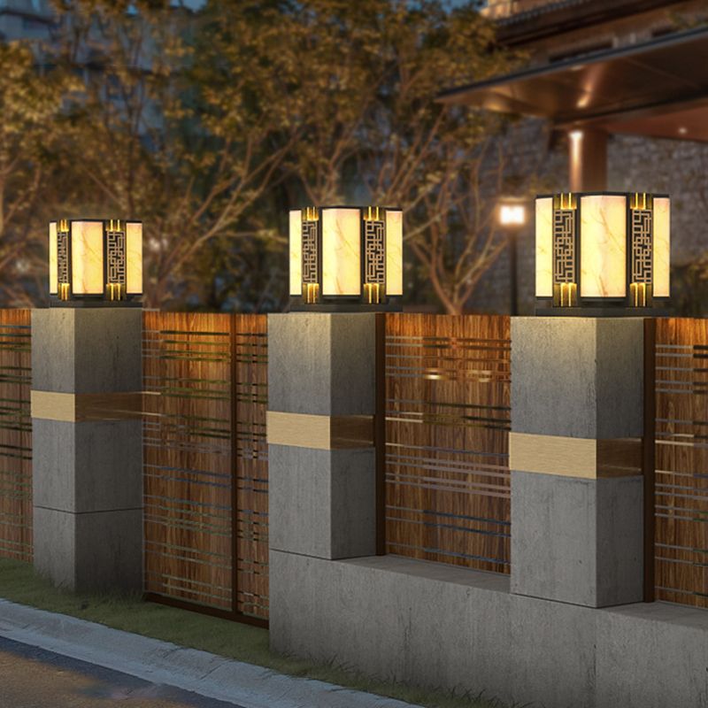 Rectangle Shape Metal Waterproof Pillar Lamp Modern 1 Light Outdoor Light in Black