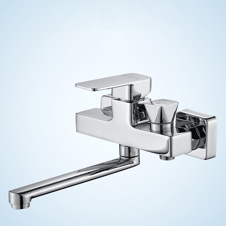 Wall Mounted Bath Faucet Trim Chrome Polished Swivel Spout with Handshower