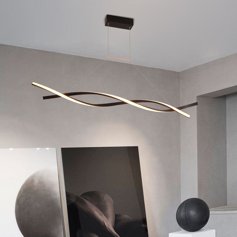 2-Lights Linear Island Light Nordic Aluminum LED Island Pendant for Living Room