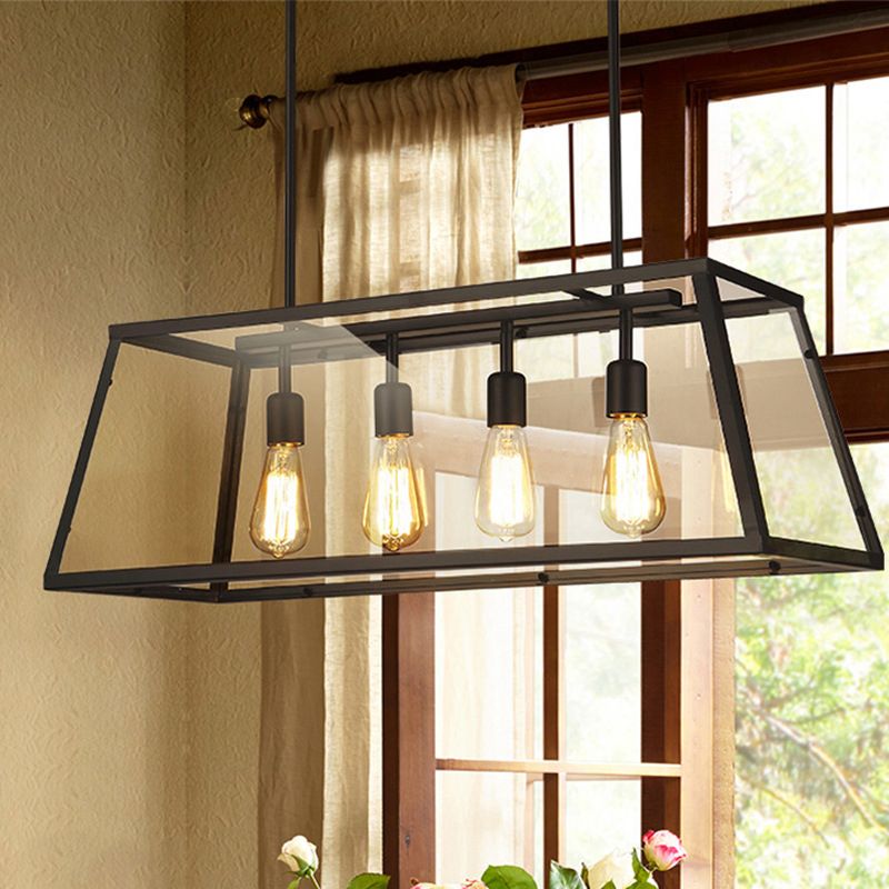 Rectangular Shape over Island Lighting Modern Style Metal 4 Lights Hanging Lamp in Black