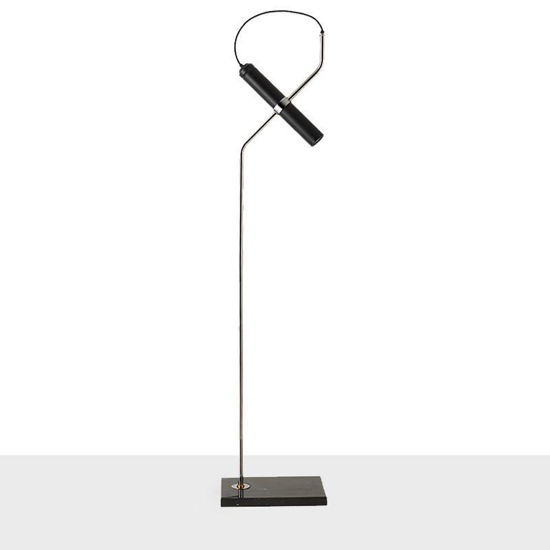 Post Modern Tube Floor Lamp Metallic Living Room LED Stand Up Light with Curved Arm in Gold/Chrome