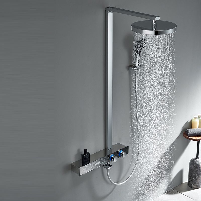 Contemporary Shower Trim with Dual Shower Head in Silver/White/Gray