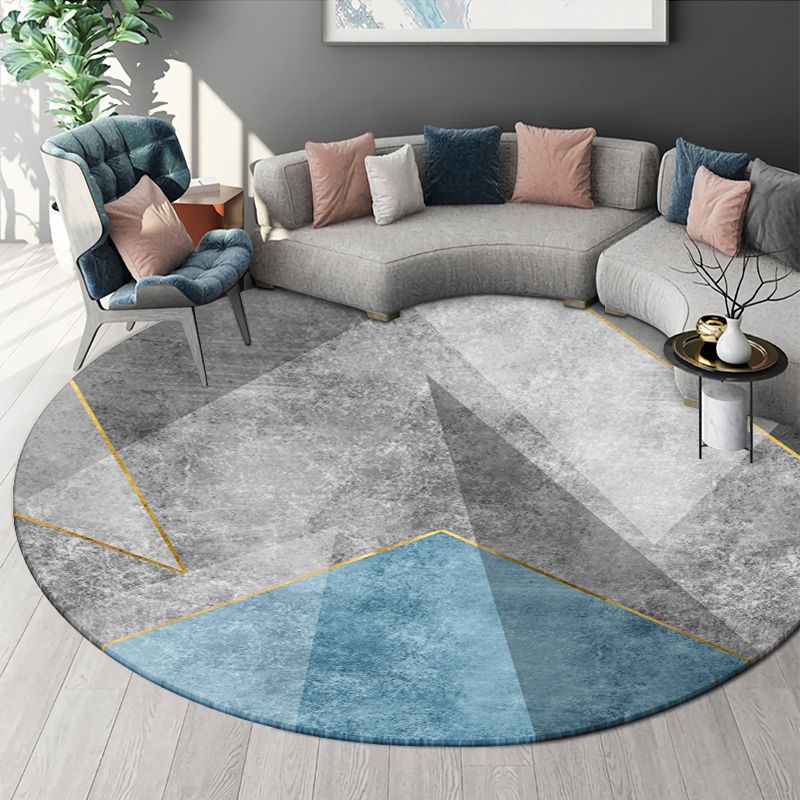 Round Geometric Indoor Rug Modern Patchwork Area Rug Polyester Anti-Slip Carpet for Living Room