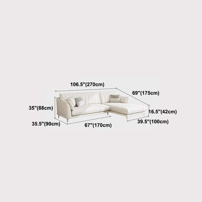 Sloped Arm Sofa with Chaise in White Sewn Pillow Back Faux Leather Sofa - 68.9" D
