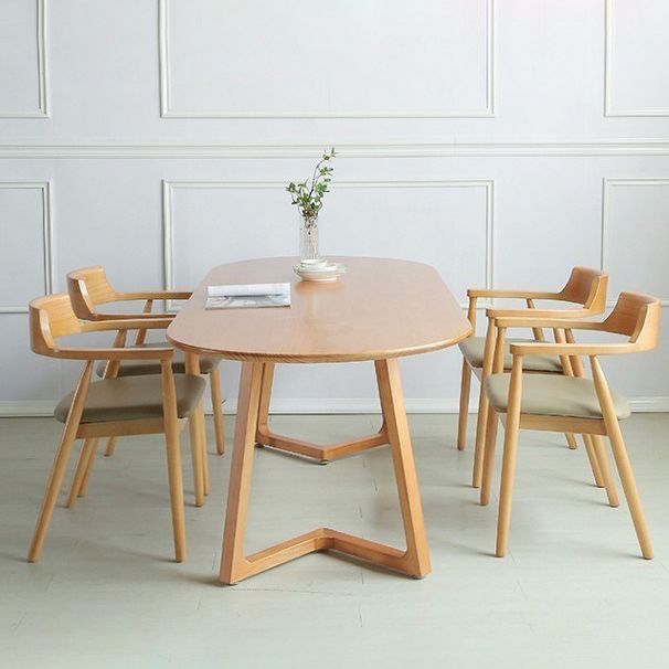 Modern Pine Wood Table for Restaurant Oval Table with Two Wood Pedestal