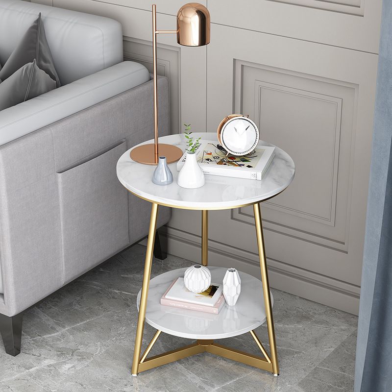 Modern Style Rock Slab Countertop Wood Base Grey/white Rounded Side Table
