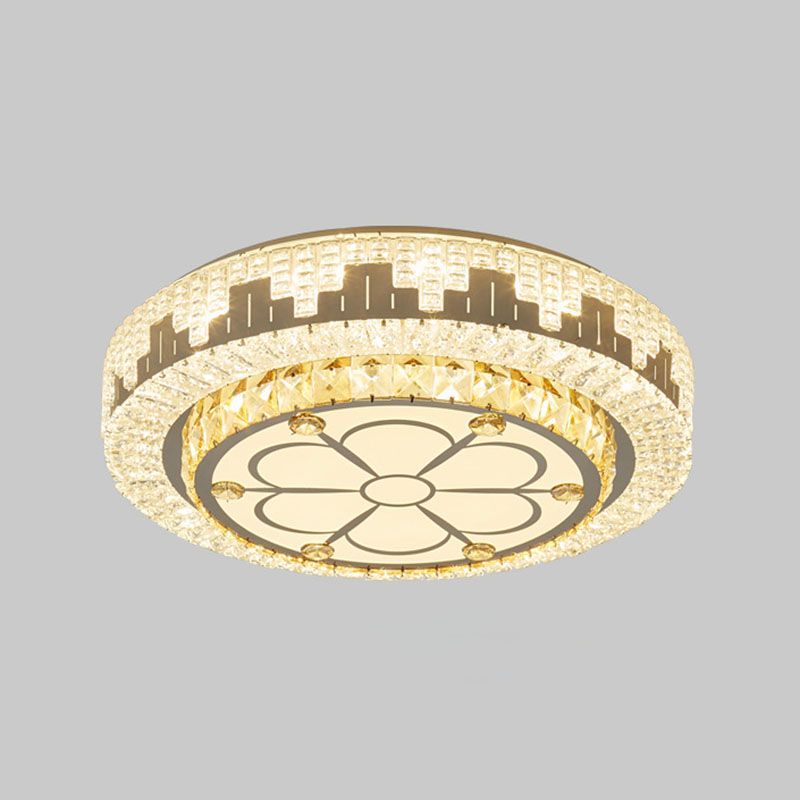 Silver Circular LED Flush Mount in Modern Luxury Style Wrought Iron Ceiling Light with Crystal Shade