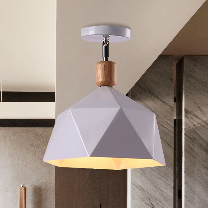 Lámpara de techo de 1 luz Macaron con forma de diamante de Metal gris/Blanco/verde para pasillo