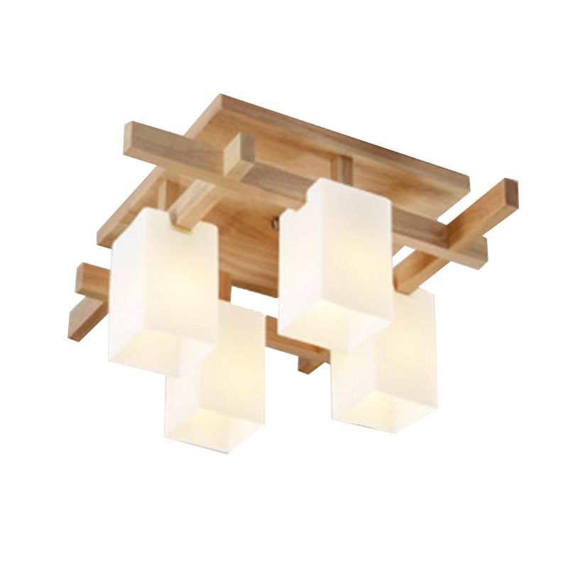 Wood Geometric Flush Mount Lights Contemporary Style Multi Lights Flush Ceiling Light