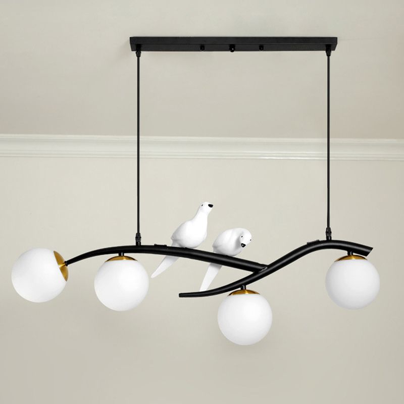Glass Globe Shaded Ceiling Light Modern Black/Golden Kitchen Island Lighting for Foyer