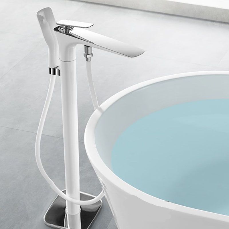 Modern Freestanding Tub Filler with Hand Shower Floor Mounted Bathroom Faucet