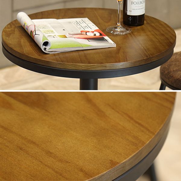 Industrial Black Metal Bar Table Wood 21.6"W Top Indoor Pedestal Bistro Table