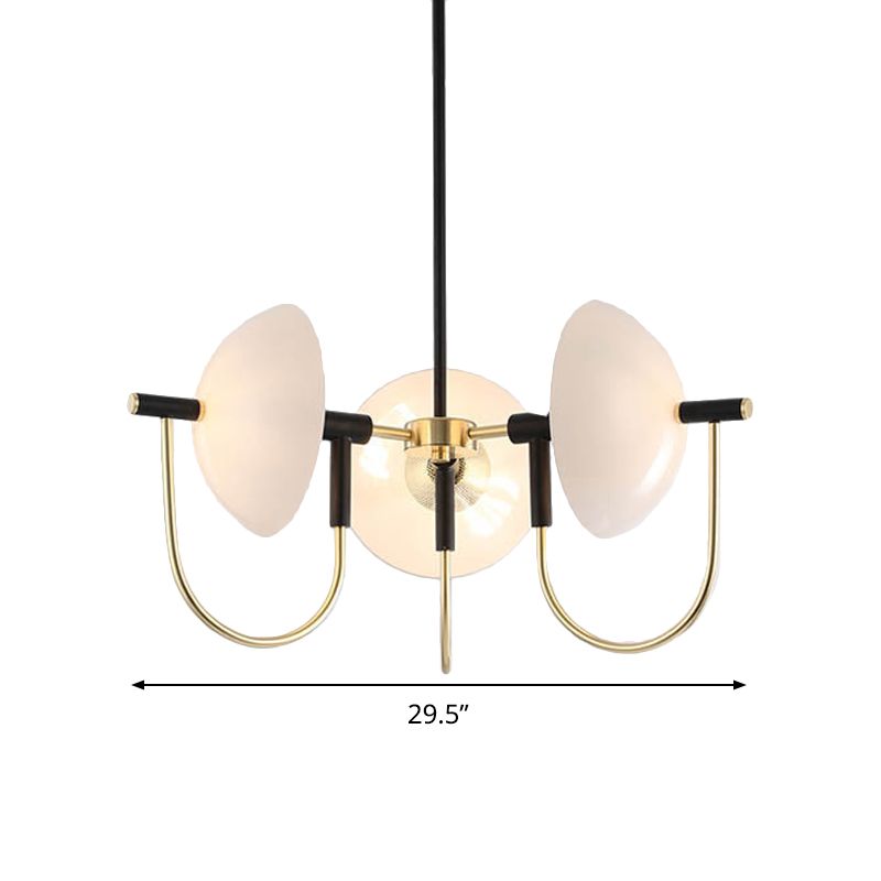 Opal Glass Dome Chandelier Lighting Modernisme 3/6 têtes Plafond Pendre Lumière en noir et or