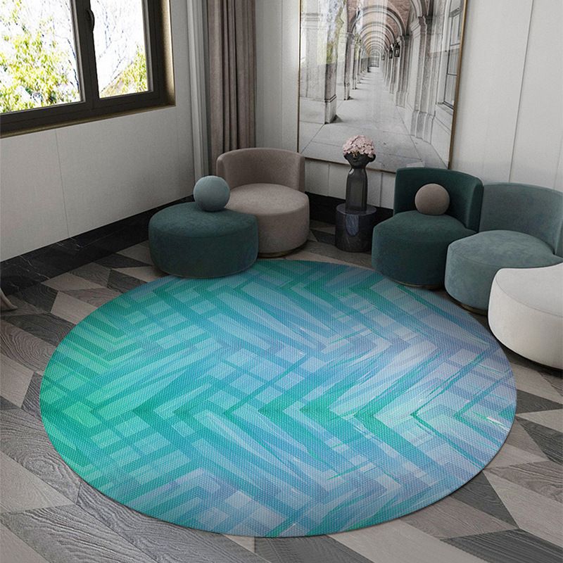 Circular Shape Rug Living Room Lattice Carpet Polyester Washable Area Rug