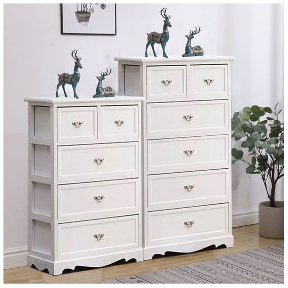 Coastal Storage Chest Solid Wood Dresser with 6/5 Drawers , 11.7 Inch W