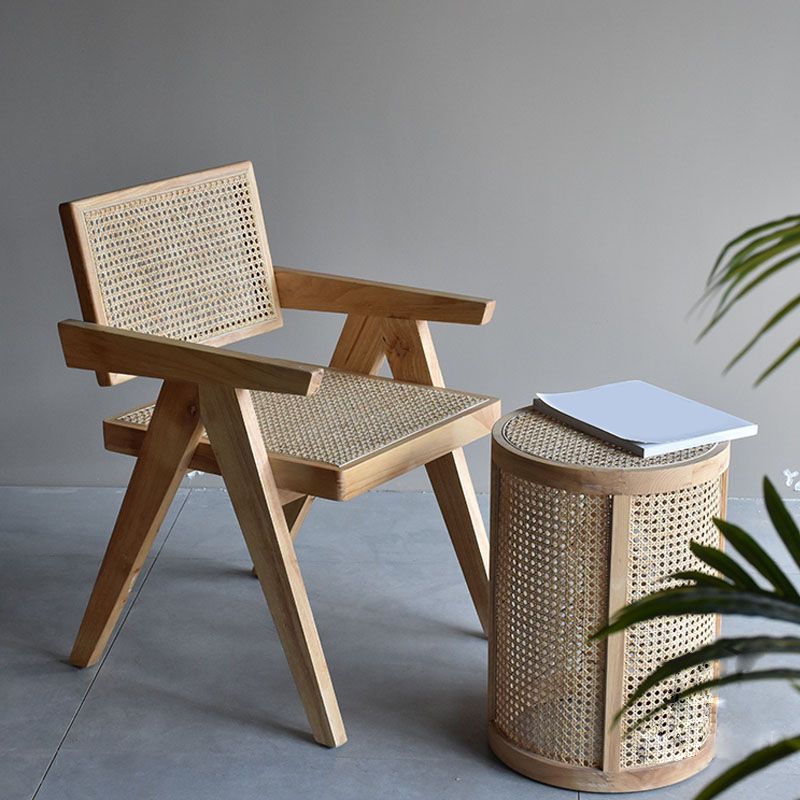 Wood Arms Included Chair Woven Back Lounge Chair for Living Room