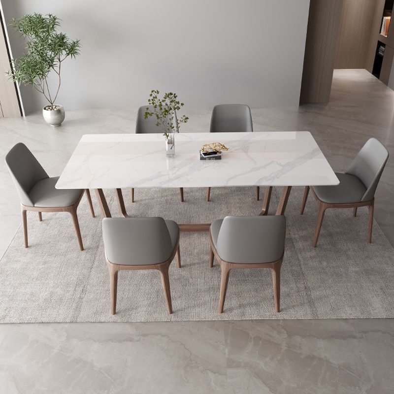 Industrial Style Dinner Table Rectangle Stone Dining Site Table in White