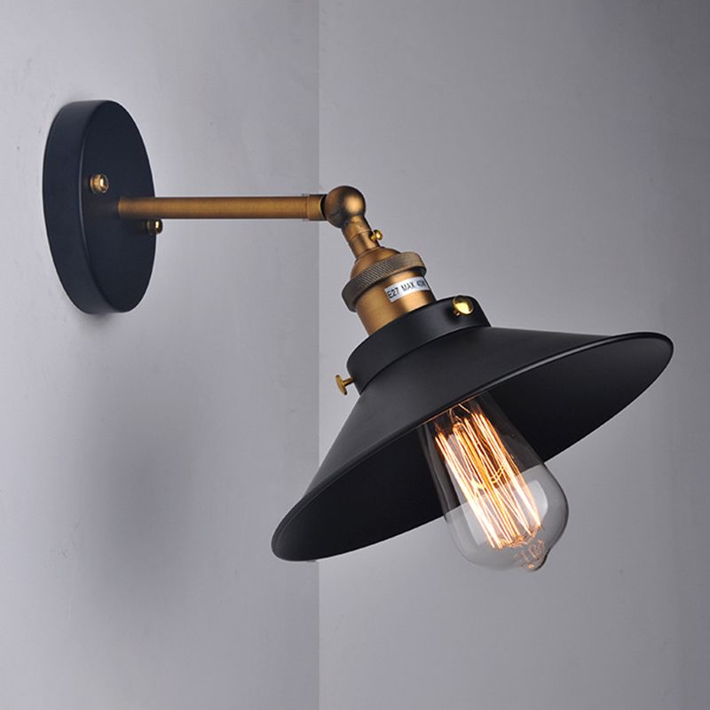 Flare Shade Light Industrial Style 1 Light Metal Wall Sconce Light Fixture in Black