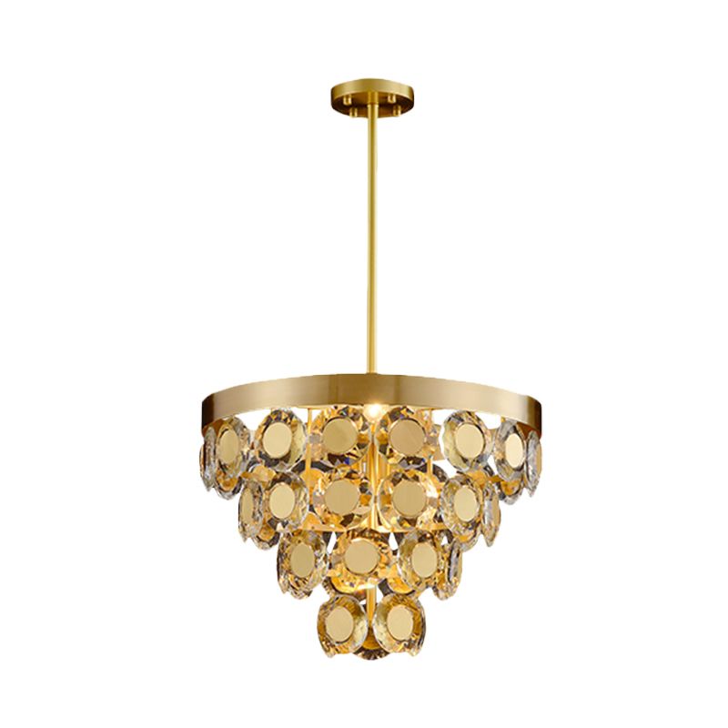 Cone Chandelier Pendant Light Modernisme Crystal Block 5 Bulbes Restaurant Suspension Lampe en laiton