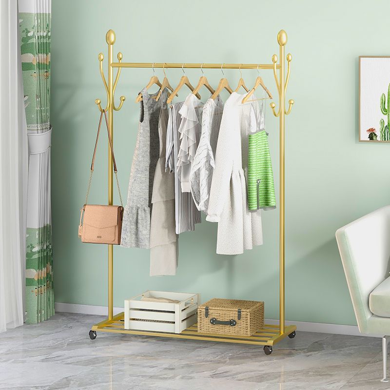 Glam Coat Hanger Metal 4 Hooks Free Standing Coat Rack with Storage Shelving