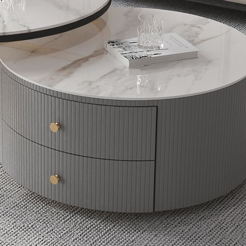 Modern Round End Table Living Room No Distressing Side Table with Drawers