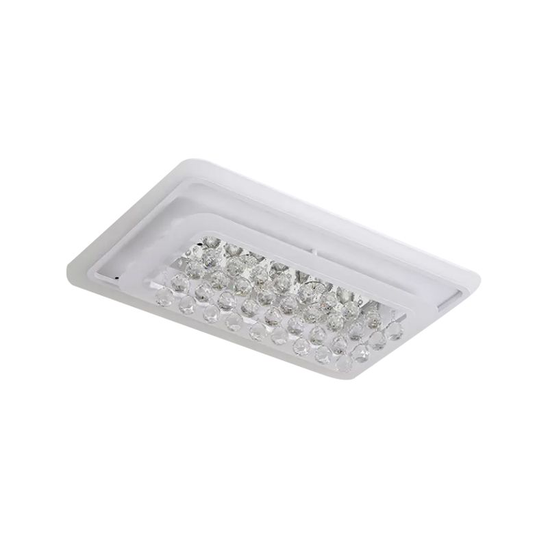 Rectangle Acrylic Flush Mount Lamp Contemporary LED White Ceiling Flush in Warm/White Light with Crystal Accent for Living Room