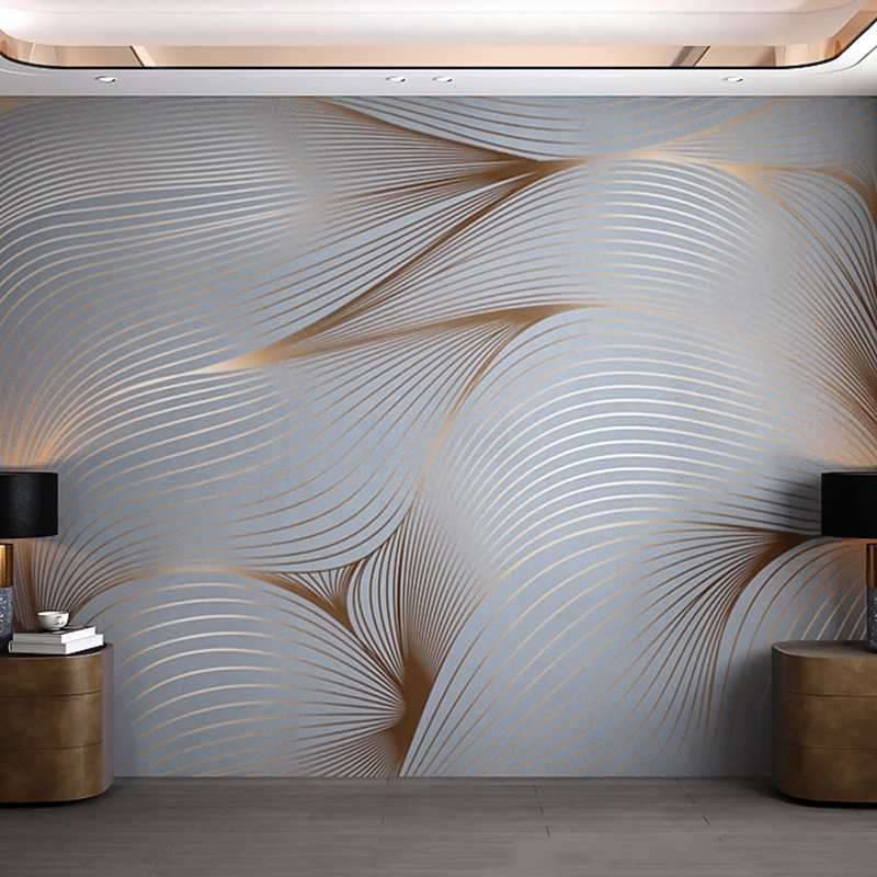 Big Cluster Line Wall Mural Grey and Gold Non-Woven Fabric Wall Covering for Coffee Shop, Personalized Size Available