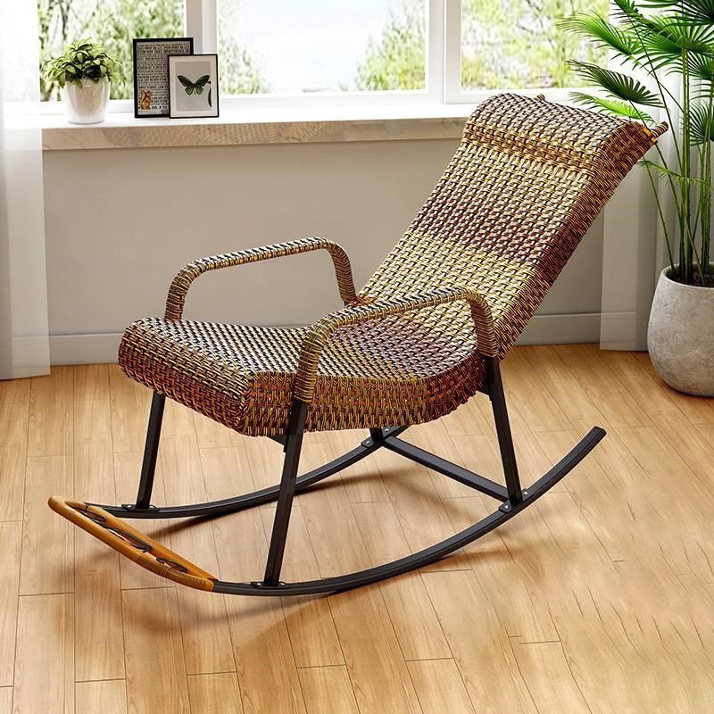 Woven Rope Rocking Chair Contrast Color Water Resistant Rattan Rocker Chair