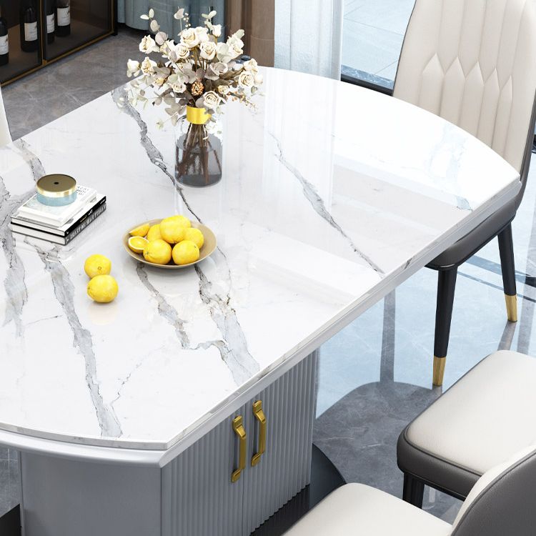 Uitschuifbare ronde eettafel Luxe tafel van gesinterd stenen blad met opbergvoetstuk