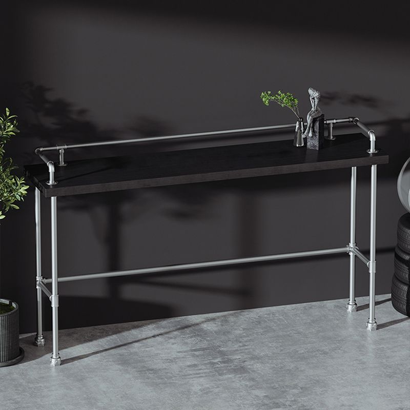 Industrial Black Wood Bar Table with Rectangle Table Top Silver Trestle Table - 42" H