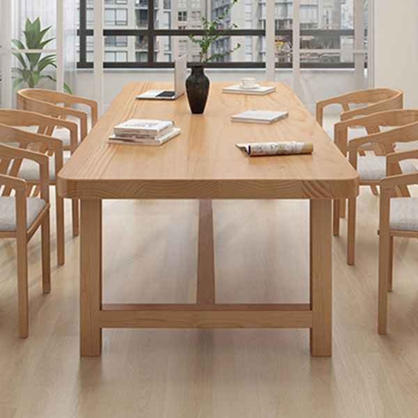 Rectangle Trestle Dining Table Modern Pine Wood Table for Living Room