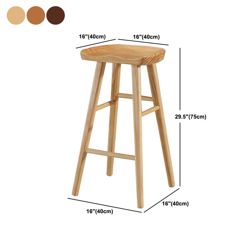 Modern Backless Footrest Stool Contoured Pine Solid Wood Bar Stool