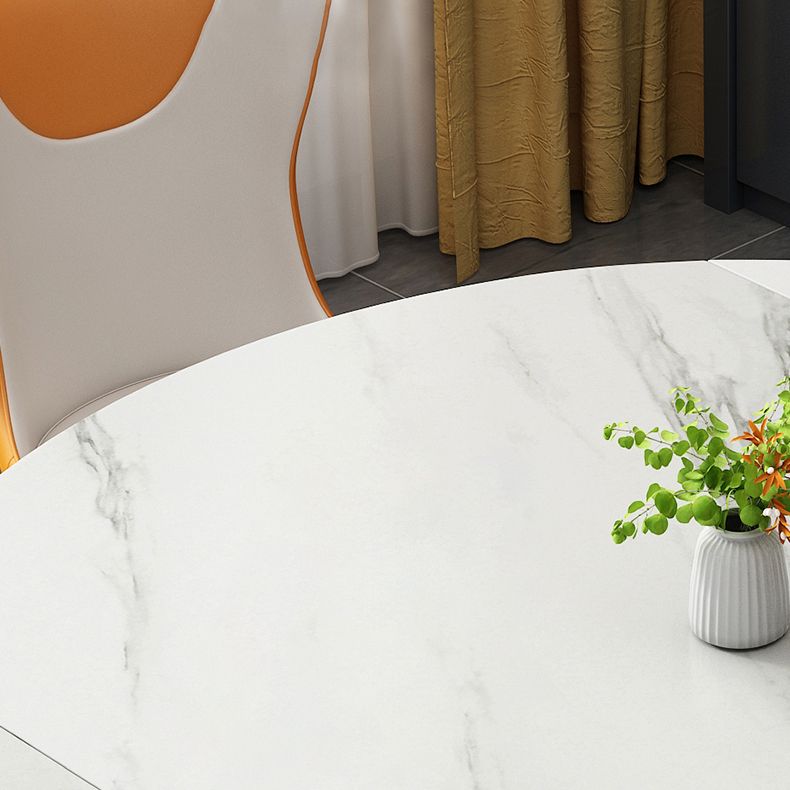 Modern Style Sintered Stone Dining Table White Round Drop-Leaf Table with Pedestal Base