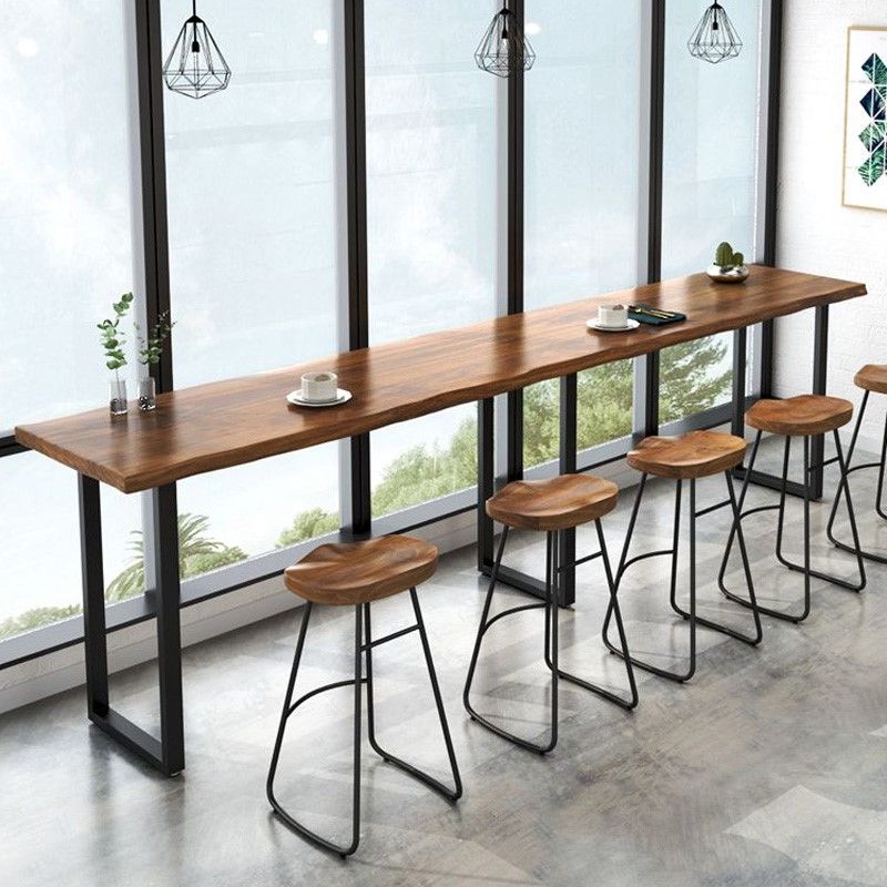 Brown Modern Style Bar Table Solid Wood and Iron Bar Table Coffee Shop Bar Table